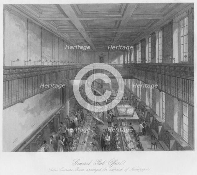 'General Post Office. Letter Carriers Room arranged for dispatch of Newspapers', c1841. Artist: Thomas H Ellis.