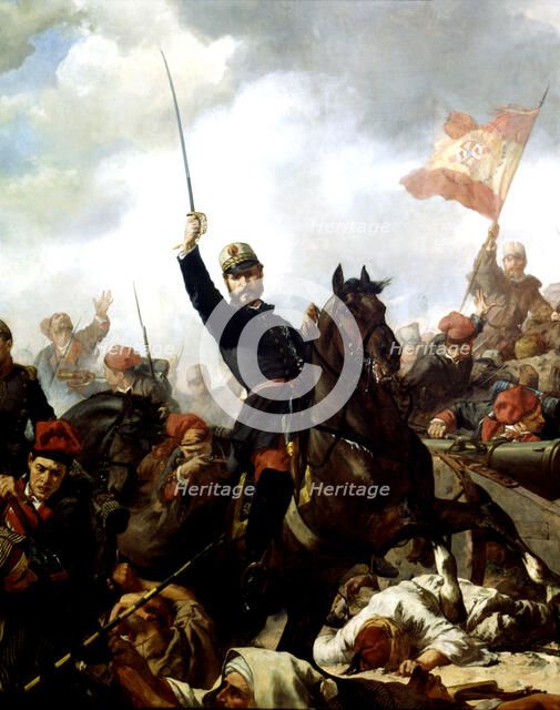 General Prim followed by Catalan volunteers and the battalion of Alba de Tormes, through the tren…