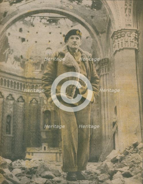 'General Sir Bernard Montgomery, surveys the shell-torn ruins of Fossacesia', 1944-1944. Artist: Unknown.