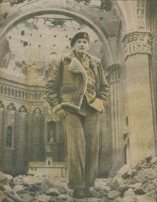 General Sir Bernard Montgomery, surveys the shell-torn ruins of Fossacesia 1944-1944