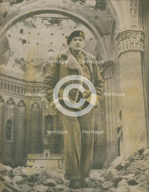 'General Sir Bernard Montgomery, surveys the shell-torn ruins of Fossacesia', 1944-1944. Artist: Unknown.