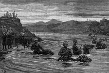 General Sir Evelyn Wood reconnoitring with the 15th Hussars across the Buffalo River, 1881. Creator: W. I. Mosses