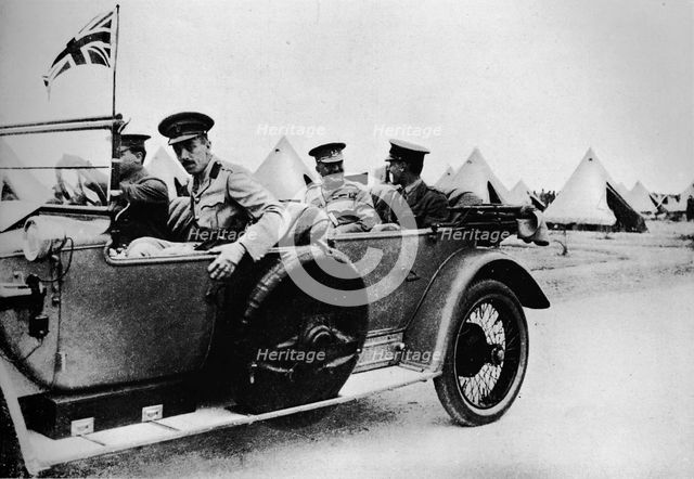 'General Sir John Maxwell, commander of Egyptian troops, motoring through one of the camps', 1915. Artist: Unknown.