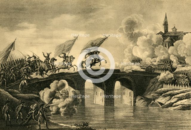 Generals Bonaparte and Augereau storm the bridge at Arcola, November 1796, (1921). Creator: Unknown.