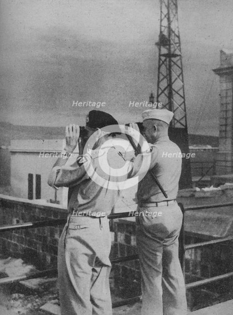 'Generals Montgomery and Eisenhower view from a balcony in Messina the Italian Mainland', 1943-44. Artist: Unknown.