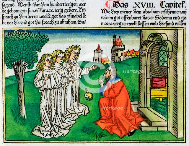 Genesis 18:2: Abraham and the three angels. Creator: Unknown.