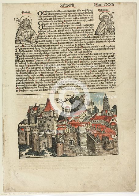 Geneva from Schedel Weltchronik (Schedel’s World History), Plate 22 from Woodcuts..., 1929. Creator: Michael Wolgemut.