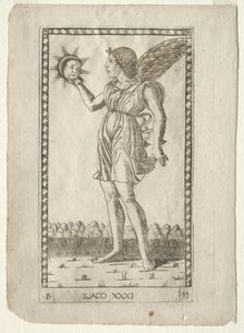 Genius of the Sun (from the Tarocchi, series B: Cosmic Principles & Virtues, #31), before 1467. Creator: Master of the E-Series Tarocchi (Italian, 15th century)