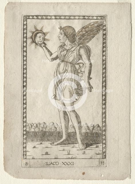 Genius of the Sun (from the Tarocchi, series B: Cosmic Principles & Virtues, #31), before 1467. Creator: Master of the E-Series Tarocchi (Italian, 15th century).