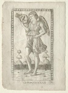Genius of Time (from the Tarocchi, series B: Cosmic Principles & Virtues, #32), before 1467. Creator: Master of the E-Series Tarocchi (Italian, 15th century)