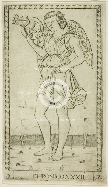 Genius of Time, plate 32 from Genii and Virtues, c.1465. Creator: Unknown.