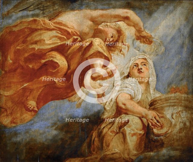 Genius Crowning Religion. Sketch for the Apotheosis of King James I. Artist: Rubens, Pieter Paul (1577-1640)