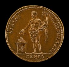 Genius Holding a Dolphin and Sacrificing [reverse], 1539. Creator: Giovanni da Cavino