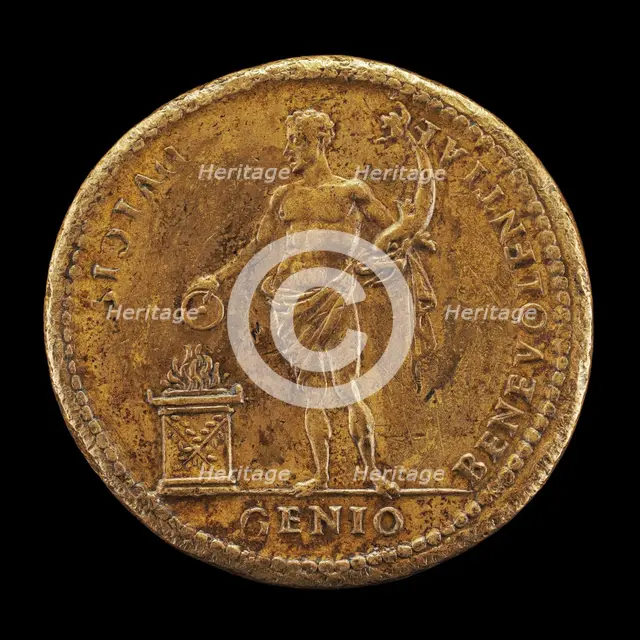Genius Holding a Dolphin and Sacrificing [reverse]. Creator: Giovanni da Cavino.