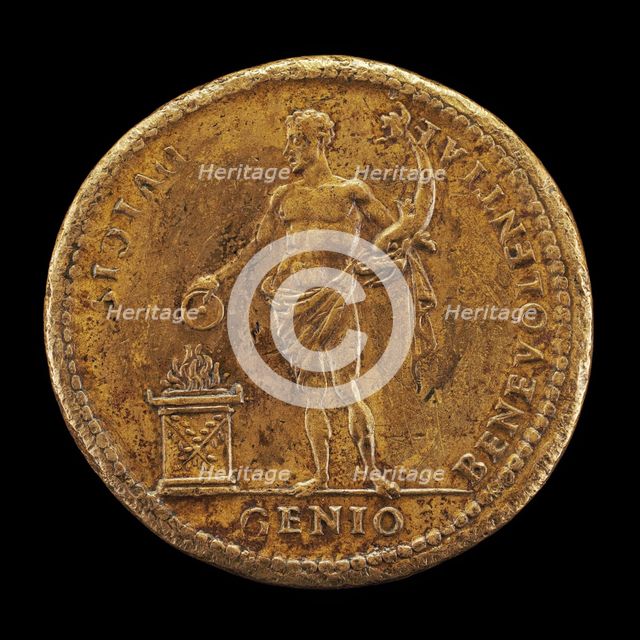 Genius Holding a Dolphin and Sacrificing [reverse]. Creator: Giovanni da Cavino.