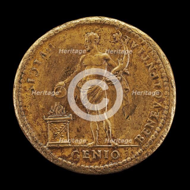 Genius Holding a Dolphin and Sacrificing [reverse]. Creator: Giovanni da Cavino.