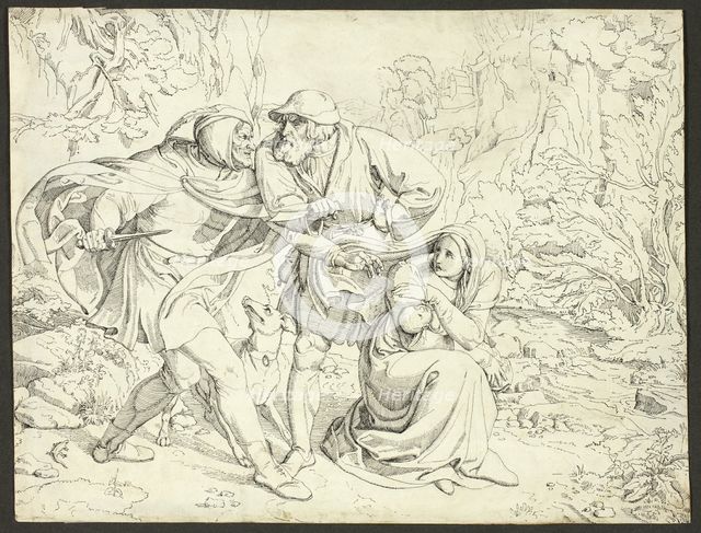 Genoveva’s Murderers Take Pity, c. 1830. Creator: Joseph Ritter von Führich.