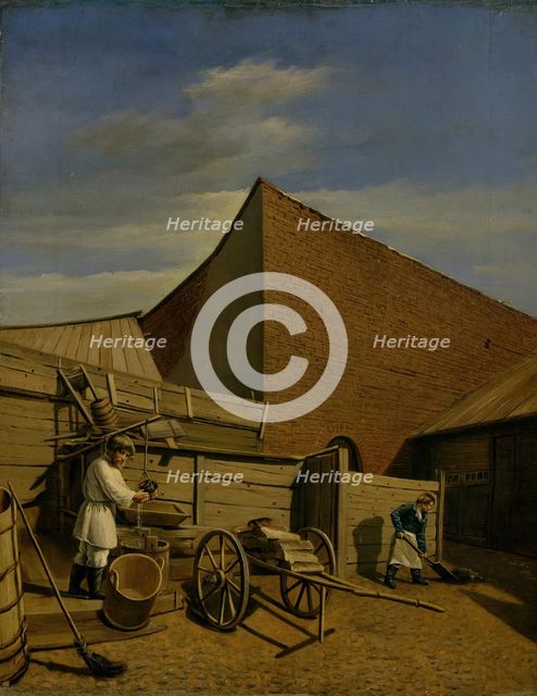 Genre Scene: In the Backyard, 1843. Creator: Akim Bagayev.