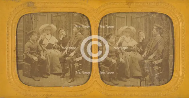 Genre scene: nun lecturing three children, 1855-1865. Creator: H. Noe.
