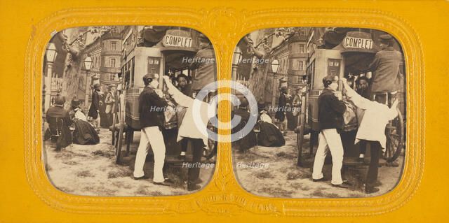 Genre scene: people entering carriage, 1860-1869. Creator: Adolphe Block.