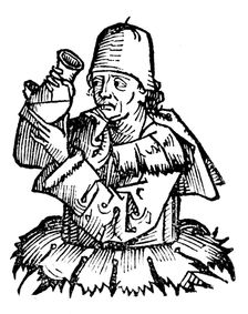 Gentile da Foligno, 14th century Italian physician, examining a sample of urine, 1493