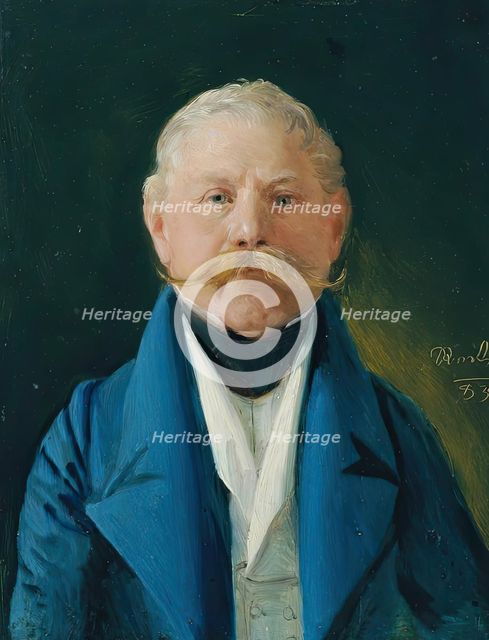 Gentleman in a blue skirt and white vest, 1838. Creator: Johann Baptist Reiter.