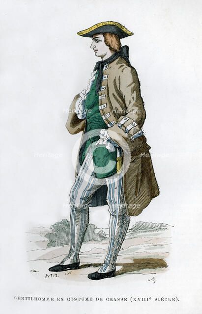 Gentleman in a hunting costume, 18th century (1882-1884). Artist: Unknown
