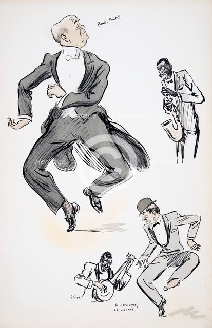 Gentleman in white tie and gentleman in bowler hat try out dancing to jazz…, from 'White Bottoms' pu