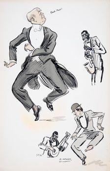 Gentleman in white tie and gentleman in bowler hat try out dancing to jazz…, from White Bottoms pu