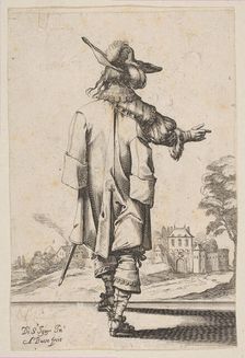Gentleman Seen from the Back Pointing towards a Chateau, 1629. Creator: Abraham Bosse