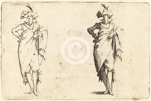 Gentleman Viewed from the Front with Hand on Hip, c. 1622. Creator: Jacques Callot.