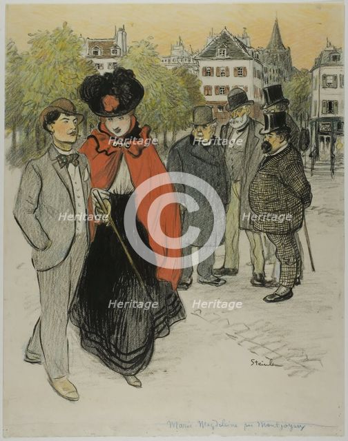Gentleman Watching a Couple Promenading, c. 1895. Creator: Theophile Alexandre Steinlen.