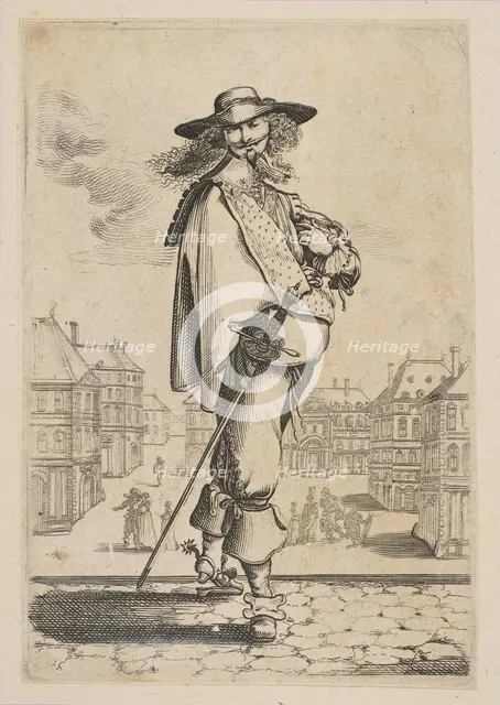Gentleman with a Sword Before Some Buildings, 1629. Creator: Unknown.