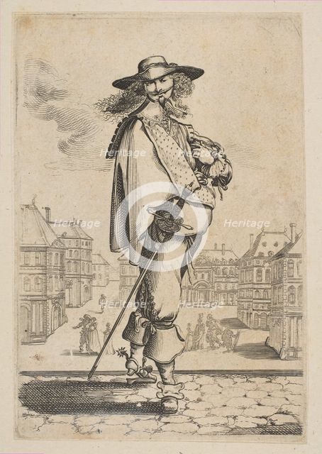 Gentleman with a Sword Before Some Buildings, 1629. Creator: Unknown.