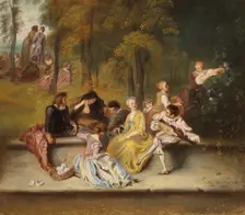 Gentlemen and Ladies on the Terrace, after Antoine Watteau, detail, c1865-1867. Creator: Ida Silfverberg