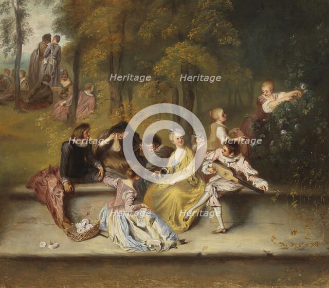 Gentlemen and Ladies on the Terrace, after Antoine Watteau, detail, c1865-1867. Creator: Ida Silfverberg.