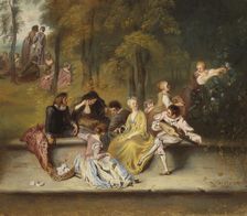 Gentlemen and Ladies on the Terrace, after Antoine Watteau, detail, c1865-1867. Creator: Ida Silfverberg