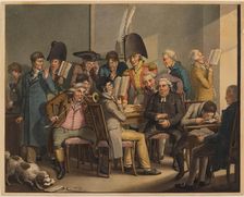 Gentlemen's Circle in the Reading Room. Scenes of life during the Biedermeier period. Creator: Opiz, Georg Emanuel (1775-1841)