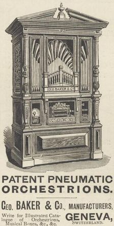 Geo Baker & Son Patent Pneumatic Orchestrions, 1893