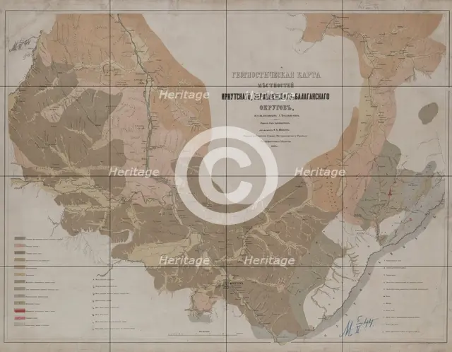 Geognostic Map of the Localities of Irkutsk, Verkholensk, and Balagansk Districts, 1873. Creator: Siberian Branch of the Russian Geographic Society.