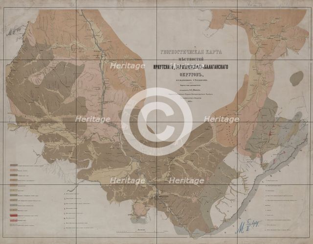 Geognostic Map of the Localities of Irkutsk, Verkholensk, and Balagansk Districts, 1873. Creator: Siberian Branch of the Russian Geographic Society.
