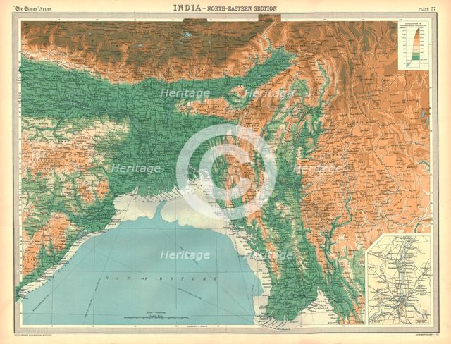 Geographical map of the north-eastern section of India, early 20th century. Artist: Unknown.