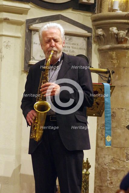 Geoff Simkins, Geoff Simkins - Howard Alden Trio, St Andrews Church, Hove, East Sussex, 21 Oct 2022. Creator: Brian O'Connor.
