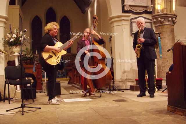 Geoff Simkins - Howard Alden Trio, St Andrews Church, Hove, East Sussex, 21 Oct 2022. Creator: Brian O'Connor.