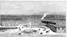 Geok-Tepe station on the Trans-Caspian railway, engraving, 1895