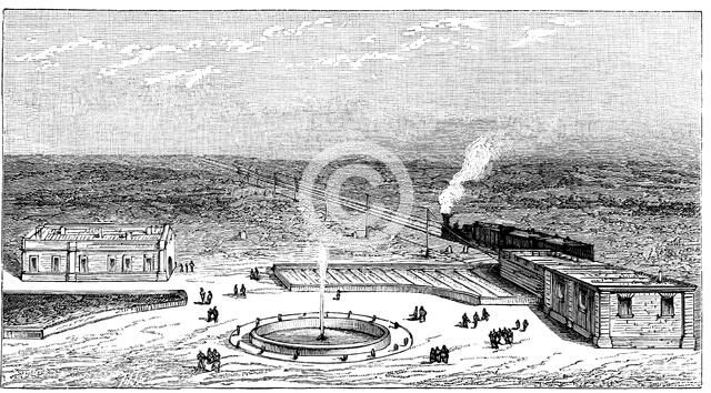 Geok-Tepe station on the Trans-Caspian railway, engraving, 1895.