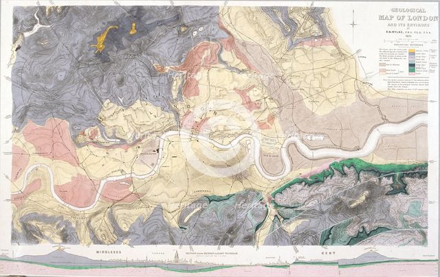 Geological map of London and the surrounding area, 1871. Artist: T Walsh