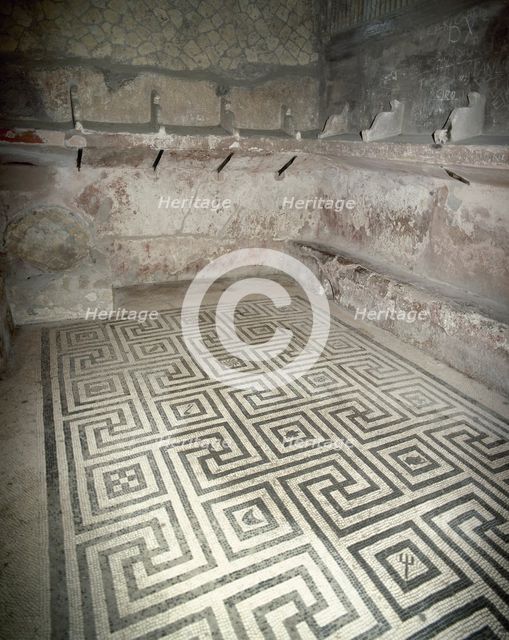 Geometric mosaic, female tepidarium, thermal baths, Herculaneum, Italy, 2002. Creator: LTL.