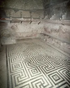 Geometric mosaic, female tepidarium, thermal baths, Herculaneum, Italy, 2002. Creator: LTL