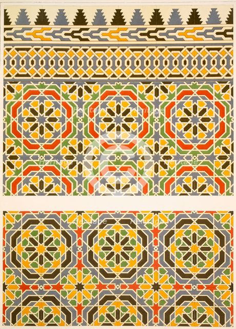 Geometric ceramic (Faience) decoration from the Mosque of Cheykhoun, pub. 1877. Creator: Emile Prisse d'Avennes (1807-79).